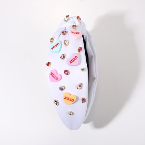Mokkia Conversation Heart Valentine's Day Headband Hair Bow and Earrings Set