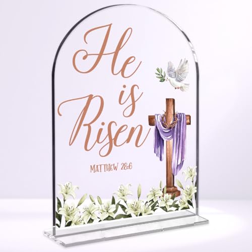 He Is Risen Acrylic Easter Table Sign - 6x8 Religious Decor