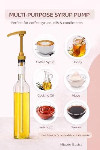 Gold Syrup Pump Dispenser Pack of 2 for 750ml Bottles - Fits Torani, Starbucks & More - Nixxie Basics