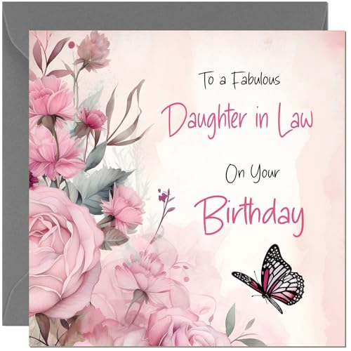 Daughter in Law Birthday Card - Butterfly & Pink Rose Eco Greeting Card