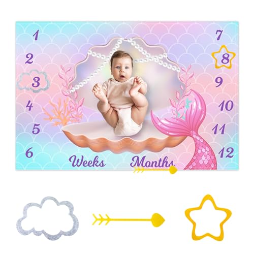 Cute Mermaid Baby Milestone Blanket - 60" x 40" Photography Backdrop
