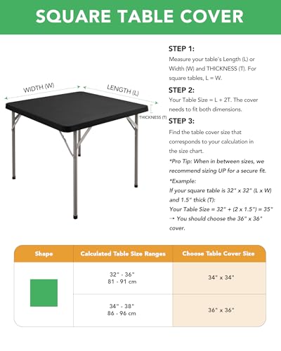 Square Fitted Table Covers 34x34 Inch - 2 Pack Black