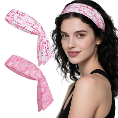 ABTOLS 2PCS Breast Cancer Awareness Tie Sweatband Headband for Women