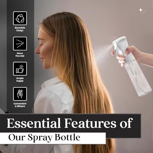 FZE 300ml Continuous Spray Bottle Fine Mist for Hair, Plants and Cleaning