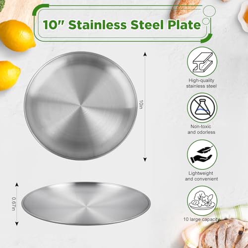 10-Inch Stainless Steel Dinner Plate - Reusable & Dishwasher Safe