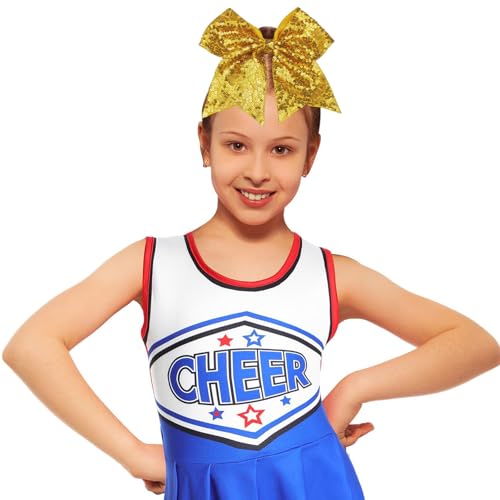 8 Inch Large Yellow Sequin Cheer Bow with Alligator Clip