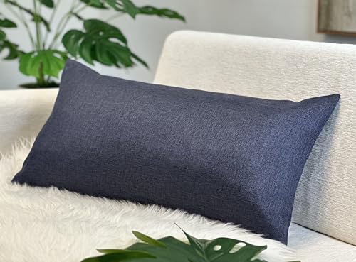 Vintage Faux Linen Lumbar Pillow Cover, 14x26 Inch, Navy