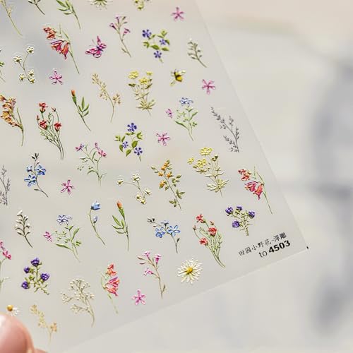 3D Embossed Flower Nail Stickers Self-Adhesive Floral Decals