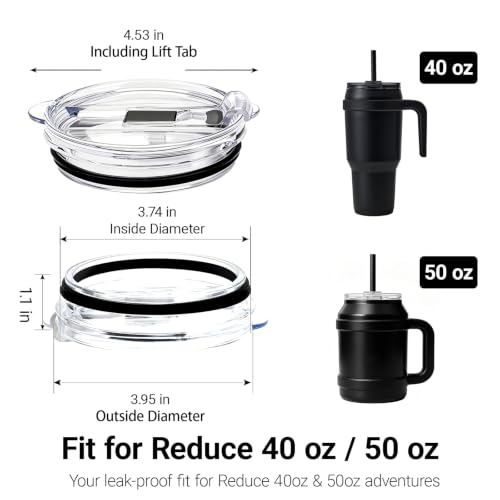 2-Pack Replacement Lid for 40oz & 50oz Reduce Tumblers, Leak-Proof Flip Straw