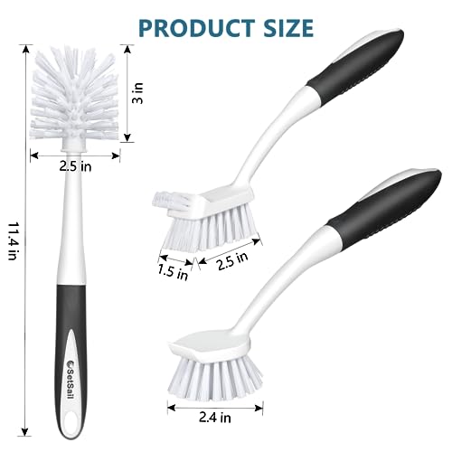 SetSail 3-Pack Dish Brush Set with Scraper Tip - Non-Slip Handle
