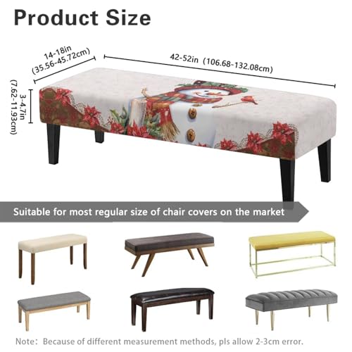 Christmas Snowman Bench Cover Slipcover - Washable Red Holiday Decor for Dining & Kitchen Benches