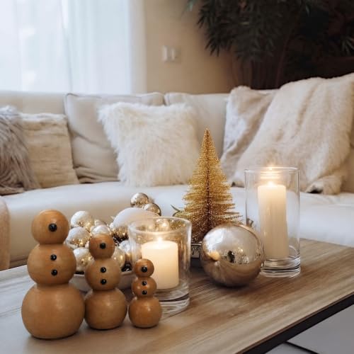 3 Pcs Wooden Snowman Christmas Decorations Handcrafted Rustic Figurines - 7.5'', 5.6'', 4.2''