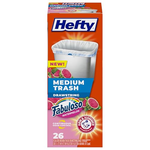 Hefty 8 Gallon Trash Bags, Fabuloso Watermelon Scented, Drawstring, 312 Pack