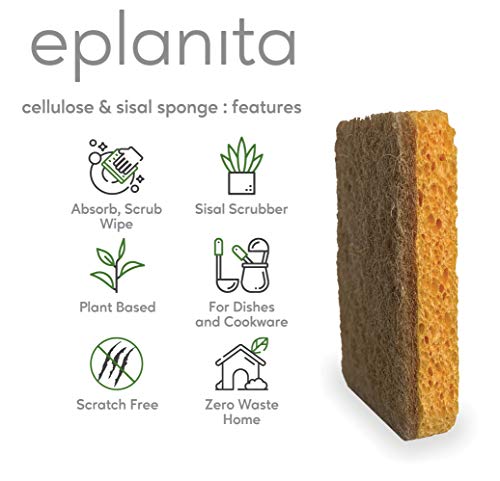 eplanita Biodegradable Plant-Based Scrub Sponges - 3 Pack, Non-Scratch