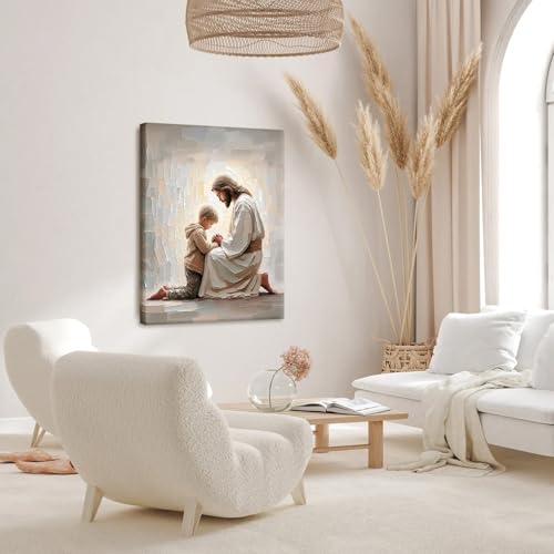 Christian Wall Art Canvas Prints Jesus and Boy Praying 16x24 Inches - Variation of Jesus and Boy / 24L x 16W