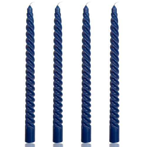 Navy Blue Spiral Taper Candles - 10 Inch, Dripless, 4 Pack