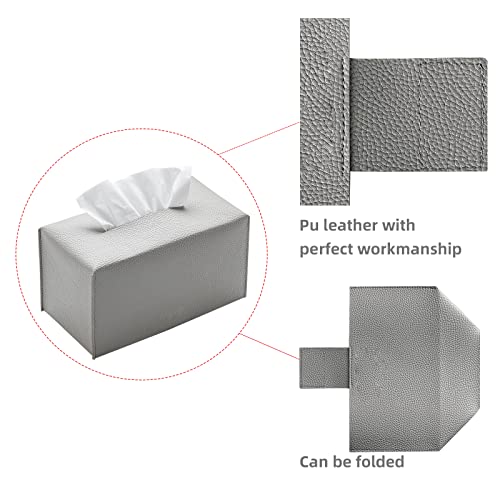 REGELETO Premium PU Leather Tissue Box Cover - Modern Grey Organizer for Home & Office