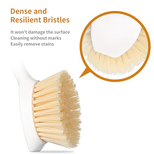 2 Pack Bamboo Handle Dish Brush with Scraper - White
