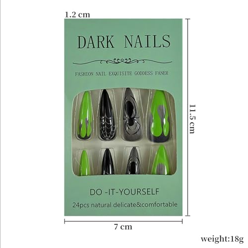 Halloween Long Stiletto Press On Nails Spider Web Fake Nails