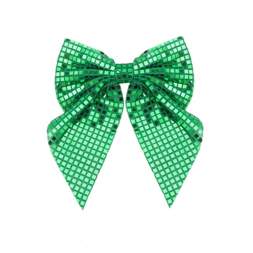 Christmas Glitter Disco Hair Bow Green 7 Inch Large Holiday Hair Bow