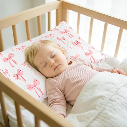 DAYEEBALL Toddler Pillowcase 2-Pack, Pink Bow Print, Fits 12x16 to 14x20