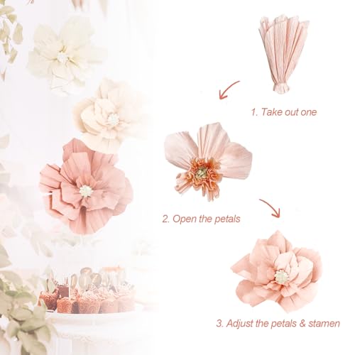 Beige and Peach Paper Flowers - Boho Party Decorations Set