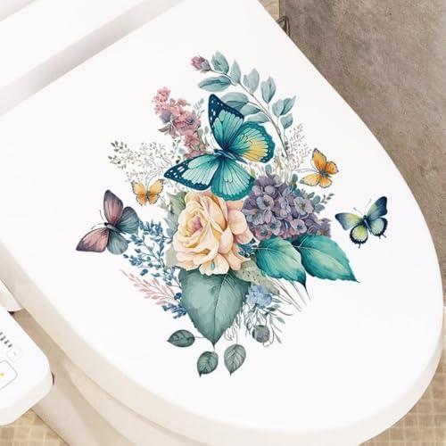 Peony Butterflies Toilet Seat Decals - Waterproof & Self-Adhesive
