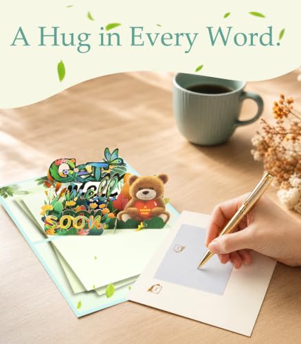 Magic Ants 3D Get Well Soon Pop-Up Card - Flowers and Butterflies Bear