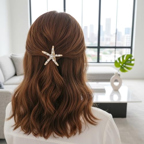 Starfish Hair Clips Gold Metal Beach Hair Barrettes with Pearls