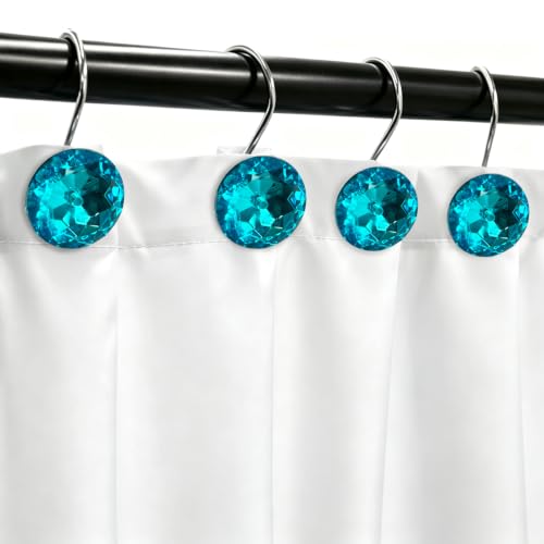 Lake Green Bling Shower Curtain Hooks - 12PCS Rhinestone Design