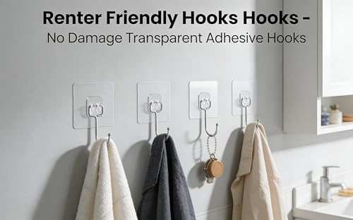 15-Pack Heavy Duty Adhesive Hooks - Transparent Waterproof Wall Hooks