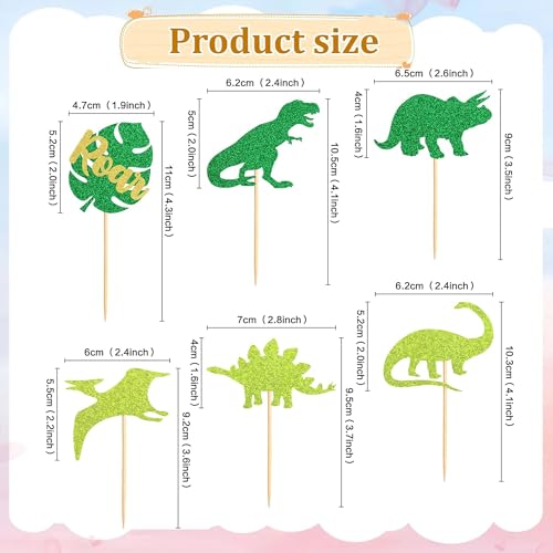 12 Dinosaur Cupcake Toppers - Glittery Party Decor for Kids