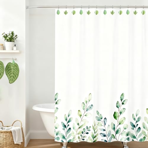 EleCharm Leaf A 12PCS Green Plant Shower Curtain Hooks - Rustproof Stainless Steel