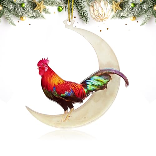 Chicken on the Moon Acrylic Christmas Tree Ornament, Holiday Gift
