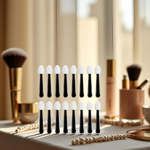 100 Pcs Black & White Eyeshadow Sponge Applicators - Dual Sided Sticks