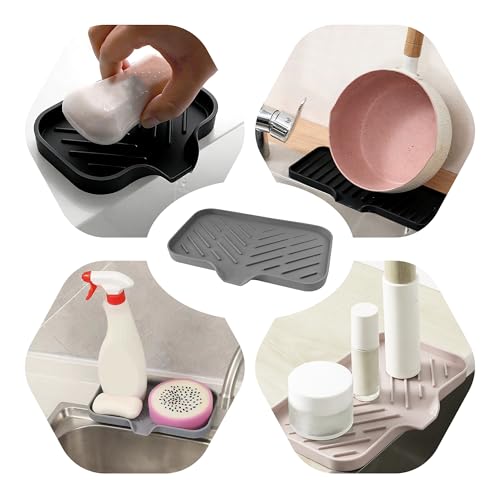 Silicone Soap Dish with Self-Draining Spout - Gray Kitchen & Bathroom Organizer
