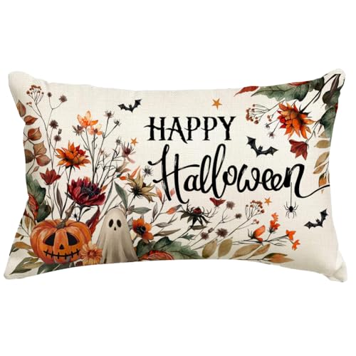 Halloween Pillow Cover 12x20 Inch Pumpkin Ghost Bat Decor
