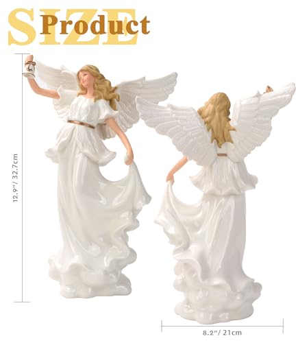 Praying Angel Sculpture with LED Light - 12.9-Inch Porcelain Guardian Figurine Christmas Decor