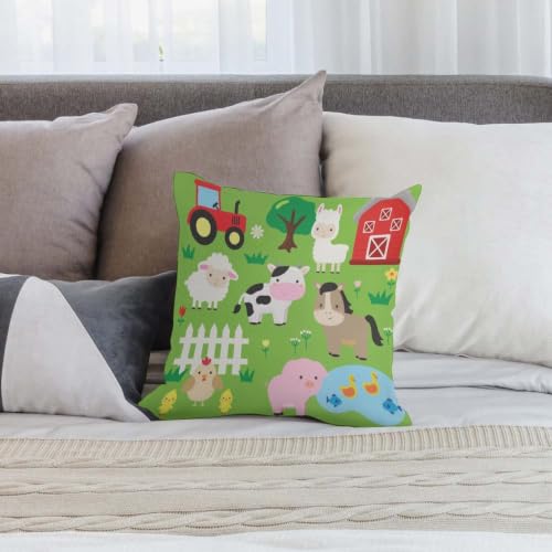 Farm Green Cartoon Animal Throw Pillow Cover 18x18 for Kids