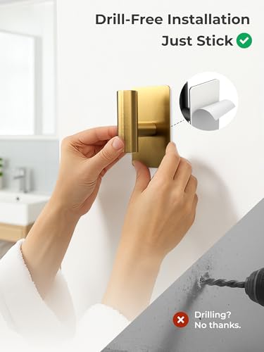 Gold Heavy Duty Adhesive Wall Towel Hooks - 2 Pack