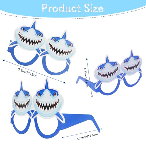 CIEHER 16 Shark-Themed Paper Eyeglasses for Parties & Photos