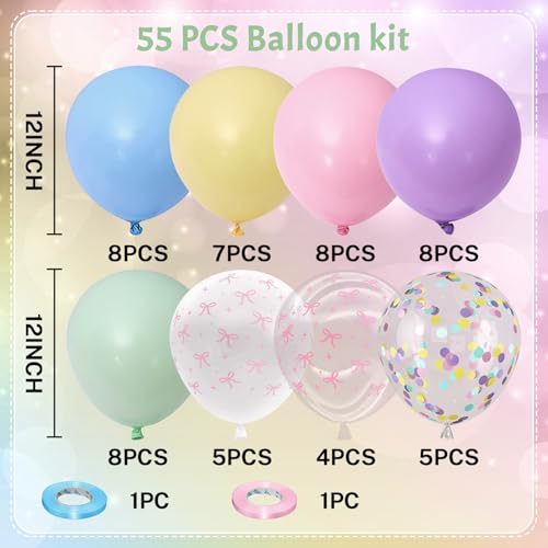 Pastel Bow Balloon Set - 55 Pcs Confetti & Macaron Party Decor
