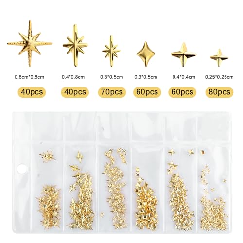 XIHIRCD 700pcs Gold and Silver Star Nail Charms 3D Metal Nail Gems