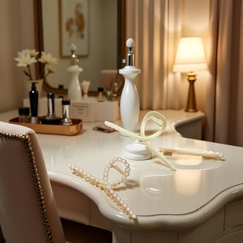 WLngtv 2 Pack Large Metal Hair Claws Matte Gold with Pearls