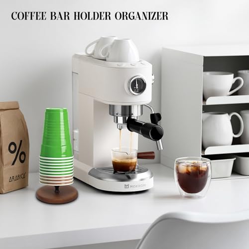 Cup Dispenser and Lid Organizer - Bamboo & Aluminum Storage Holder for 8oz Cups