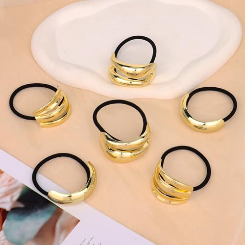 CURASA Metal Hair Cuffs 6PCS Gold Geometric Ponytail Hair Ties