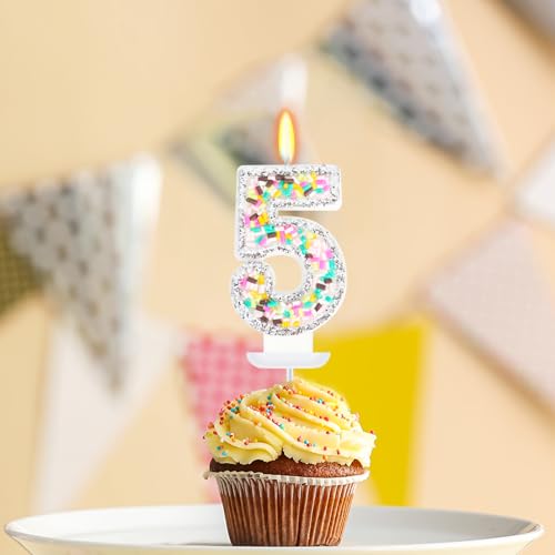 Number 5 Birthday Candles with Sprinkles - 3 Inch Party Decor
