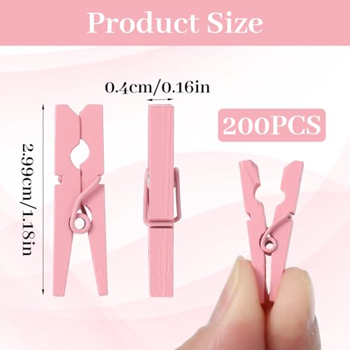Sorcristy 200PCS Pink Mini Wooden Clothespins, 1.2-Inch Small Photo Clips