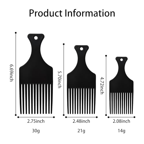 Kootinn 3pcs Wide-Tooth Hair Comb Set - Plastic Afro Pick & Styling Brush
