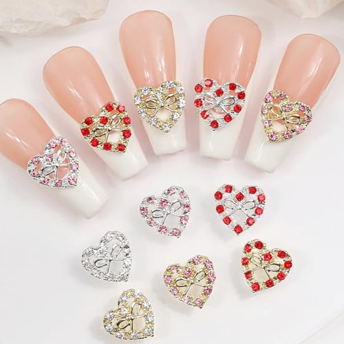CnSybaris 42Pcs 3D Heart Nail Charms Alloy Crystal Rhinestones for DIY Manicure